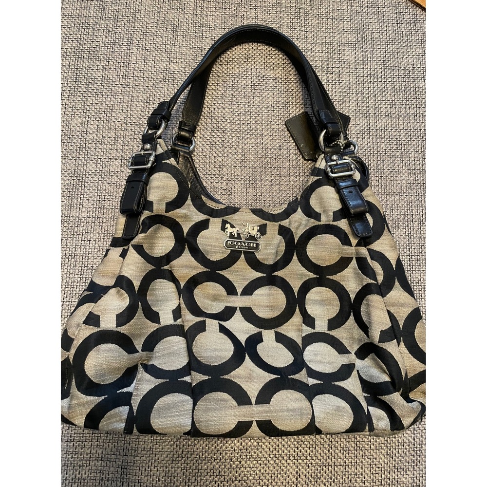 Coach Optic Signature C Jacquard Hobo Bag Black Gray 17020